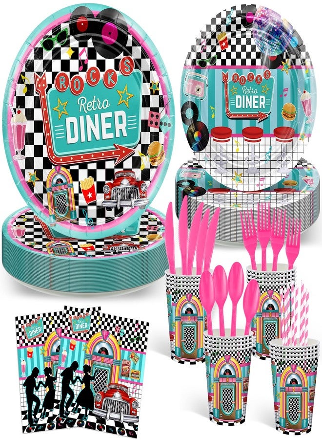 Avezano 192 Pcs 50s Party Plates Napkins 1950's Theme Rock Roll Party Tableware Back to 50s Disposable Paper Plates Napkins for Birthday Anniversary Party Decor Supplies for 24 Guests - Image 1